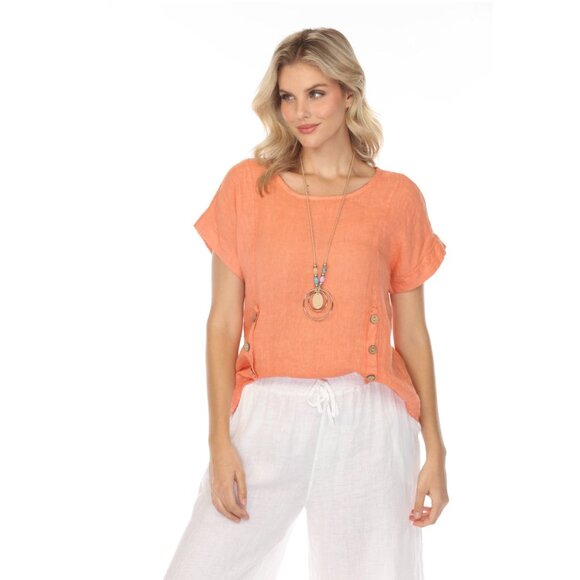 Coral Short Sleeves Top with Side Buttons - Picture 7 of 10